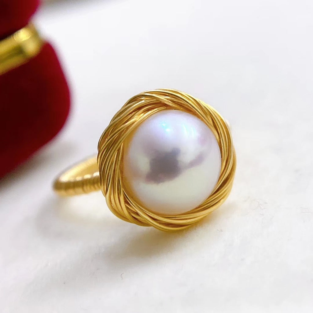 14K Gold Injection Material Open Winding Pearl Ring Pearl Super Beautiful Girls Wild Jewelry Wholesale Pearl Rings