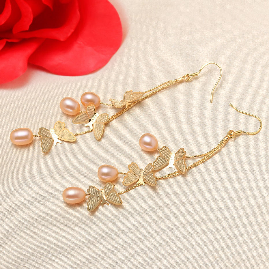 Producer Direct Supply Pearl Earrings Girls Butterfly Shape Multiple Beads Earrings S925 Pure Silver Ear Hook Wholesale Pearl earrings