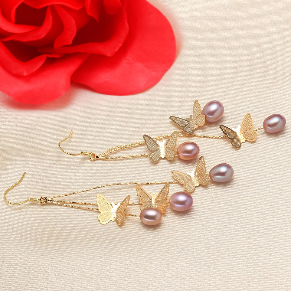 Producer Direct Supply Pearl Earrings Girls Butterfly Shape Multiple Beads Earrings S925 Pure Silver Ear Hook Wholesale Pearl earrings