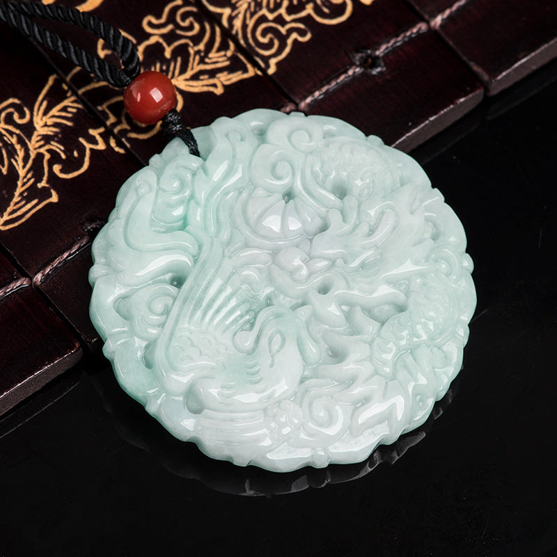 Natural Myanmar jade Dragon and Phoenix Pendant Prosperity Brought by the Dragon and the Phoenix Pendant Couple Pendant Necklace for Men and Women Jade Pendant Wholesale