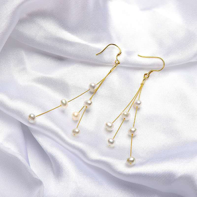 Fresh Water Pearl Earrings Girls Simple Temperament S925 Pure Silver Ear Hook Import Thread Ornament Wholesale Pearl earrings