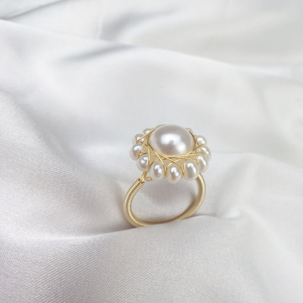 Factory Direct Supply Freshwater Pearl Winding Ring Girls SUNFLOWER Woven Jewelry Wholesale Pearl Rings