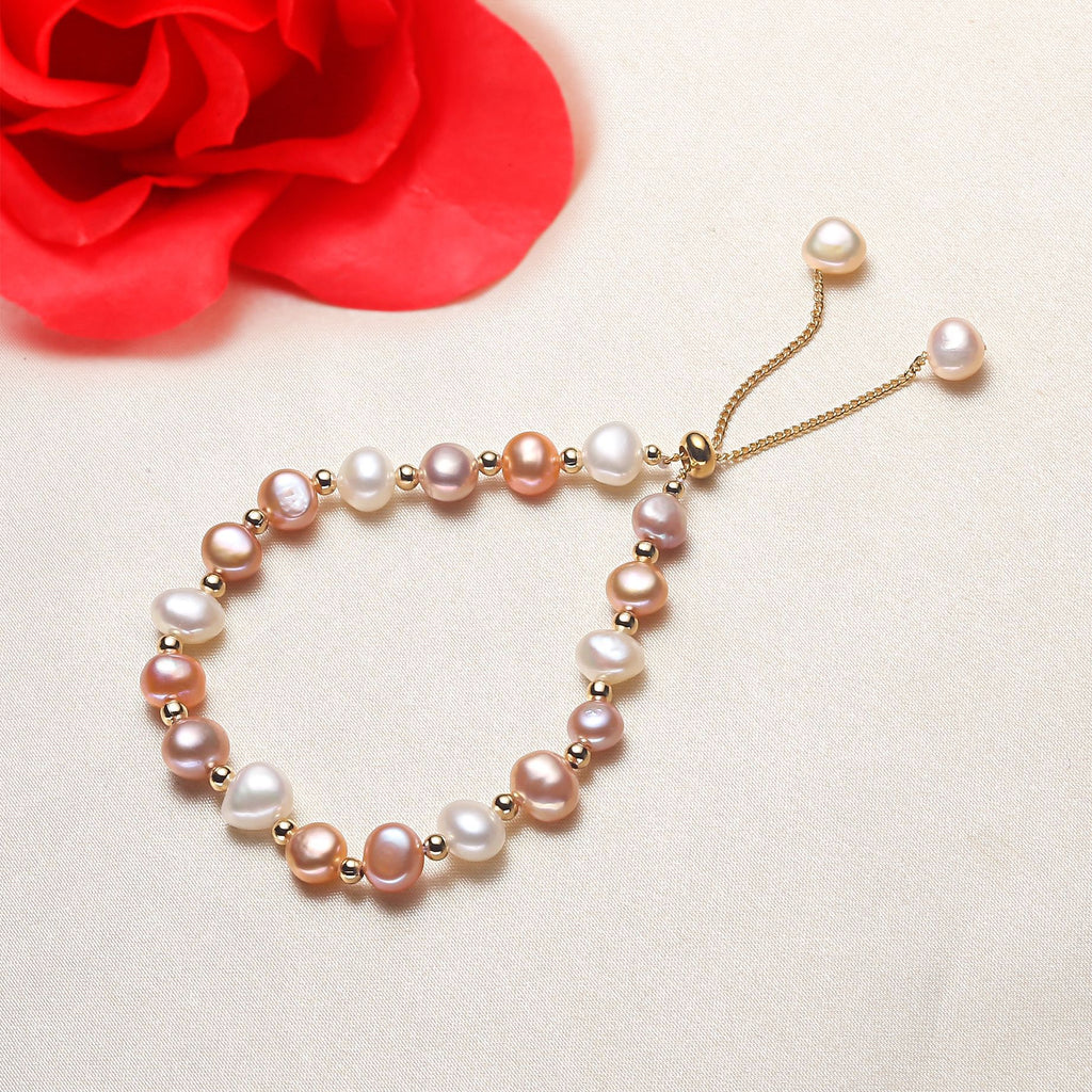 Factory Direct Supply Freshwater Baroque Pearl Bracelet Candy Color Pearl Girl Drawstring Bracelet pearl bracelet