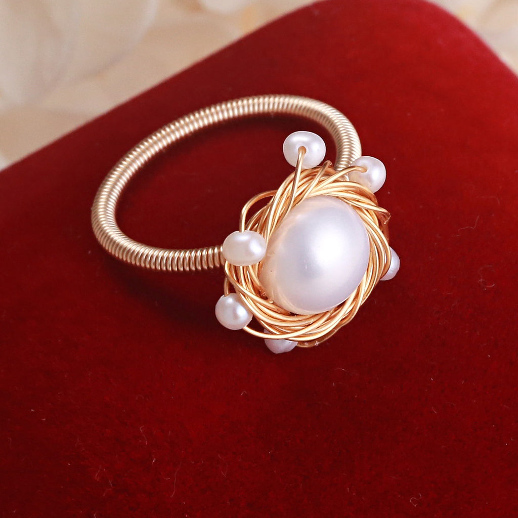 Factory Direct Supply Freshwater Pearl Winding Ring Girls Flower Shape Jewelry Wholesale Pearl Rings