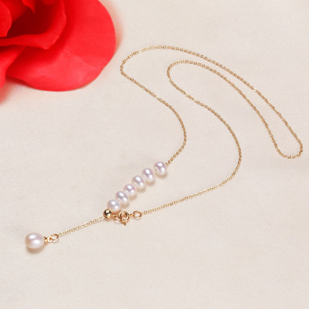 Freshwater Pearl Y Chain Girls Simple Temperament Gold Necklace Original Jewelry Wholesale Pearl Necklace