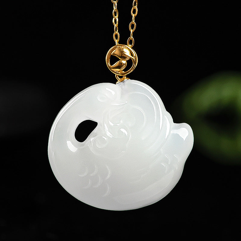 Natural old material Hetian jade suet white jade swan pendant authentic 18K gold inlaid jade stone pendant for men and women. Hetian jade