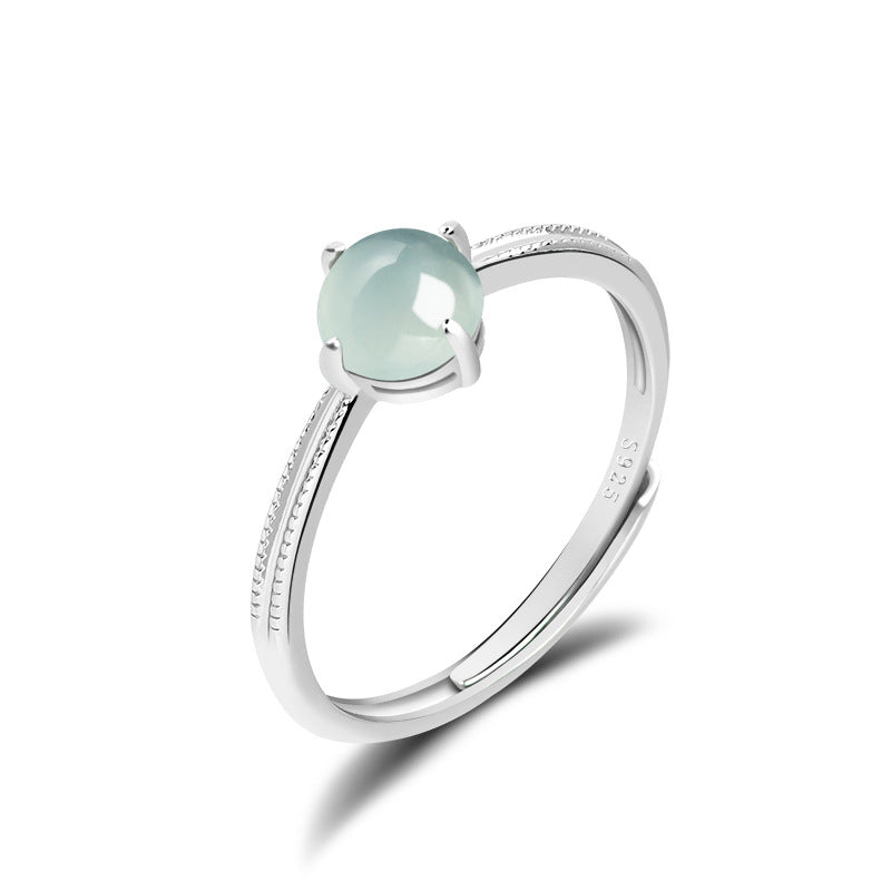 S925 Silver Inlaid Natural a Cargo Jade Ring Ice Jade Stone Fashion Simple Ring Women's Women's Ring Adjustable Jade Rings