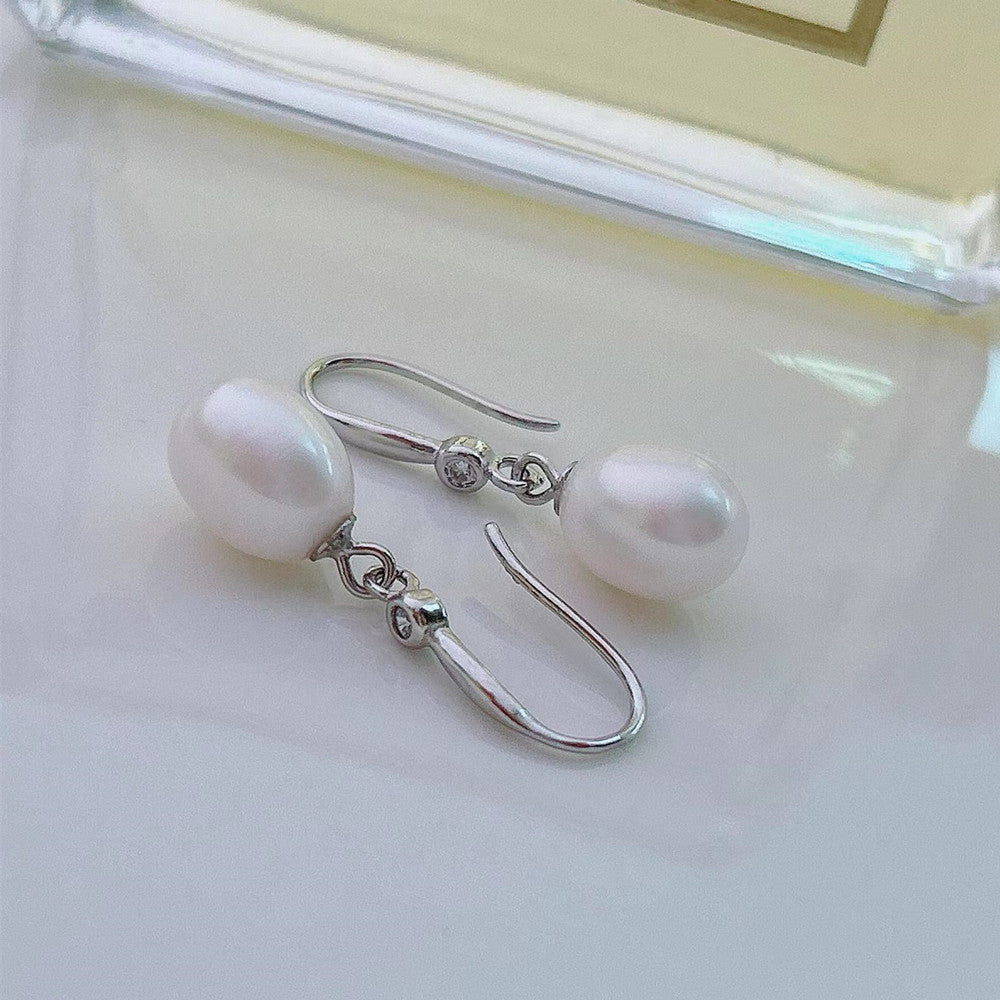 New Freshwater Pearl Ear Studs Female Zircon Bead Earrings Whole Body S925 Silver Girls Earrings Wholesale One Piece Dropshipping Pearl earrings