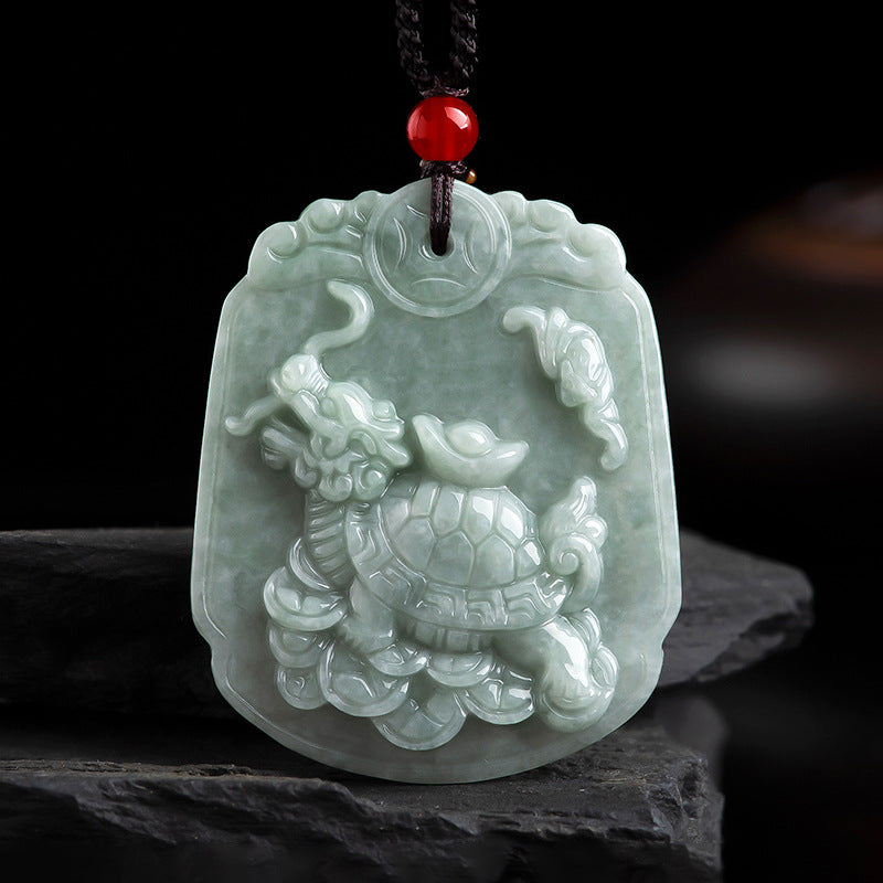 Natural a Cargo Jade Lucky Dragon Turtle Jade Pendant Ice-like Pendants Men's Necklace Women's Jade Pendant