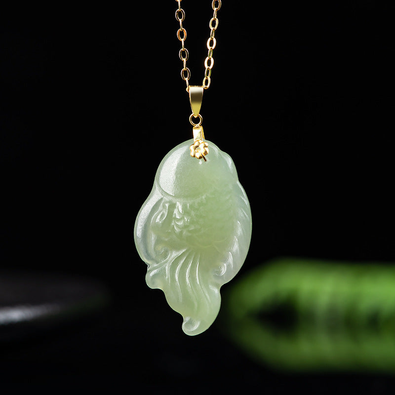 Natural old material Hetian jade sapphire small goldfish pendant genuine 18K gold inlaid jade stone necklace pendant for men and women. Hetian jade