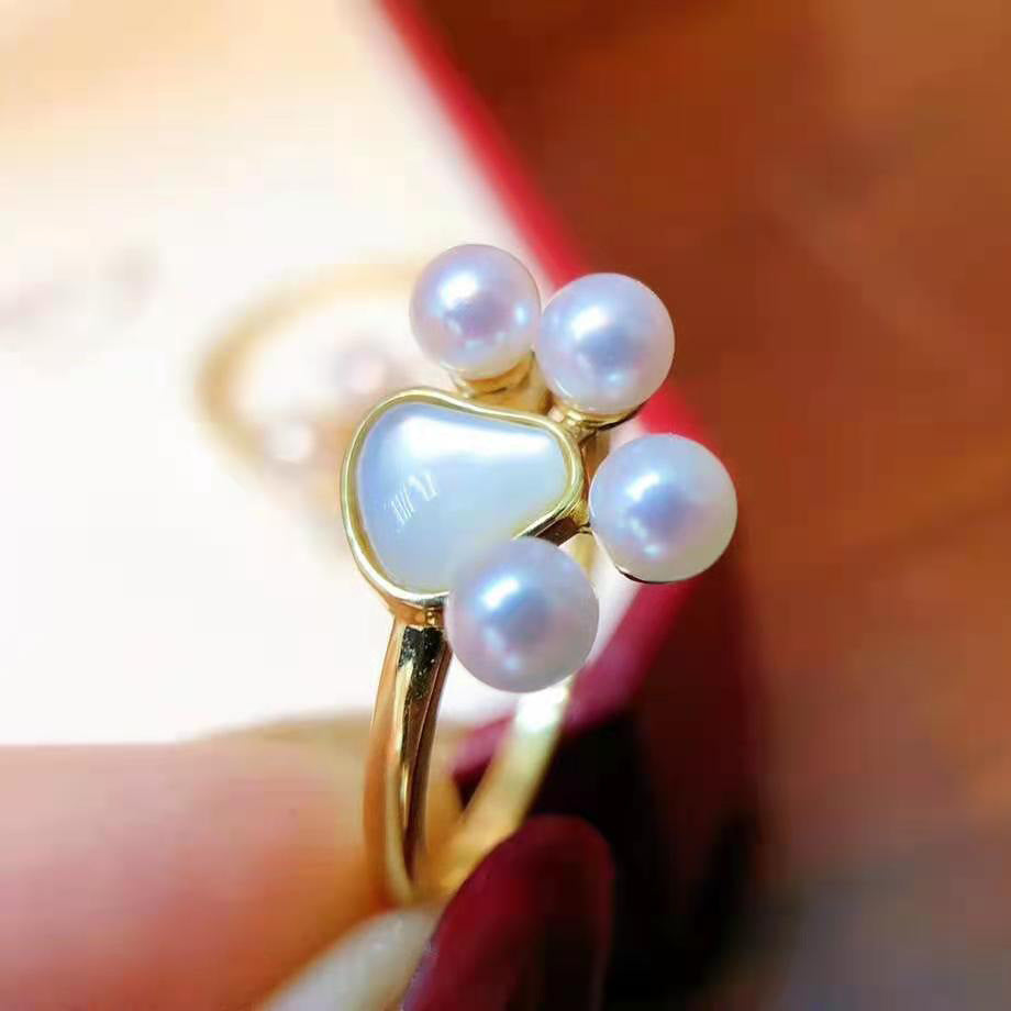 Factory Direct Supply Freshwater Pearl Cat's Paw Ring Girls Small Pearl Simple Temperament Jewelry Wholesale Pearl Rings