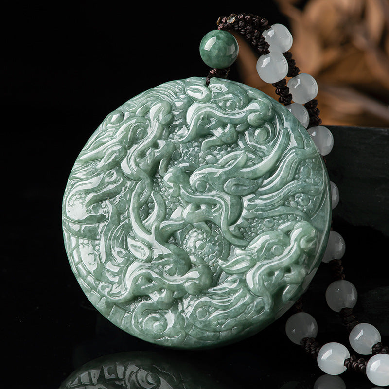 Natural a Cargo Jadeite Jade Kowloon Shelved Dragon Brand Zodiac Dragon Jade Pendant Ice-like Pendant Jade Wholesale