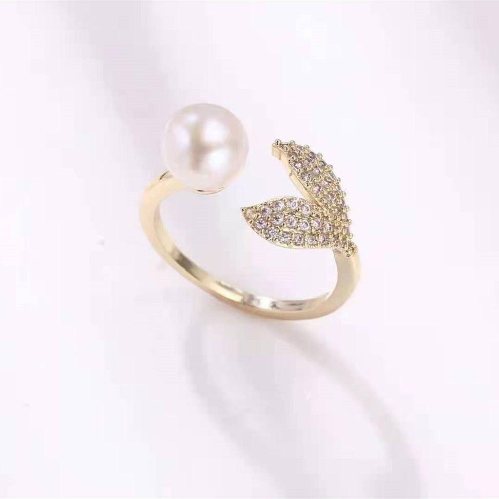 Factory Direct Supply Temperament Freshwater Fish Tail Diamond-Studded Ring Girly and Fashion Ins Style Freshwater Pearl Ring Bracelet Pearl Rings