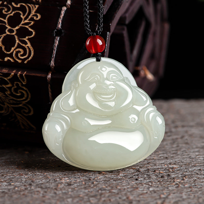 Natural old Hotan Jade white jade Buddha male pendant Maitreya authentic jade pendant men's necklace women's wholesale Hetian jade