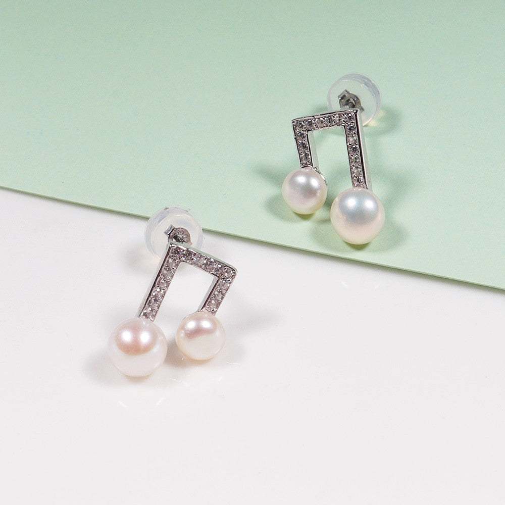 Zhuji Freshwater Pearl Note Ear Studs Women's All-in-One S925 Silver Zircon Earrings Niche High-Grade Earrings Pearl earrings