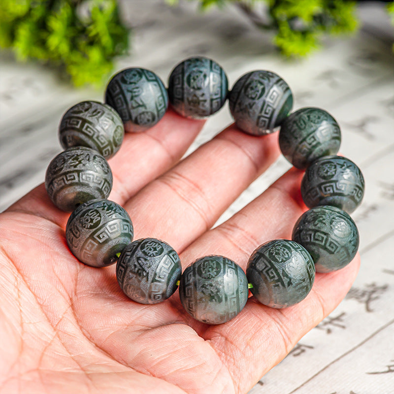 Authentic Natural Hotan Jade Ink Jade Wealth Rolling Jade Hand String Beads Bracelet Fashion High end Handwear for Men and Women Hetian jade