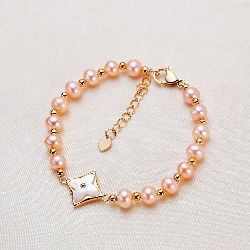 Factory Direct Supply Zhuji Freshwater Nearly round Dicksoniaceae Bracelet Female Simple Graceful Bracelet One Piece Wholesale pearl bracelet