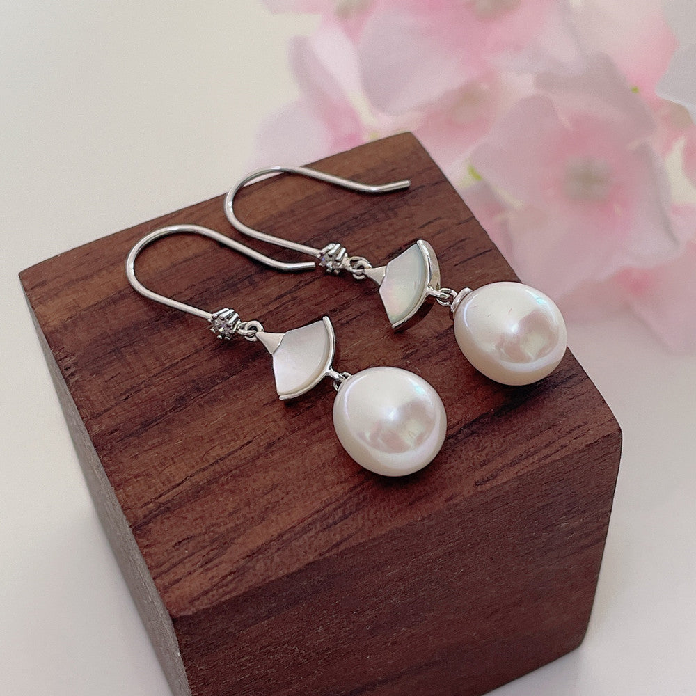 S925 Sterling Silver Pearl Ear Hook Shell Skirt Earrings Women's High-Grade Fashion Trending Earrings Wholesale One Piece Dropshipping Pearl earrings