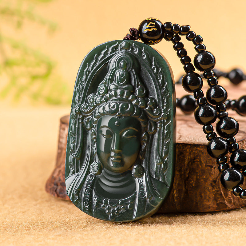 Authentic natural old material Hotan Jade sapphire Guanyin head pendant jade pendant men's necklace women's wholesale Hetian jade