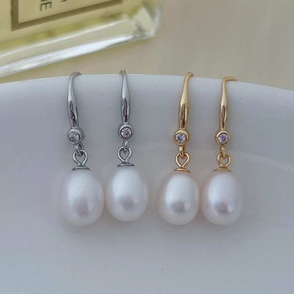 New Freshwater Pearl Ear Studs Female Zircon Bead Earrings Whole Body S925 Silver Girls Earrings Wholesale One Piece Dropshipping Pearl earrings