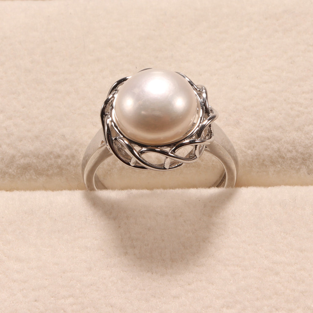 Simple Accessories Fresh Water Pearl Suit Double Layer Spiral Pearl Ear Stud and Ring Female One Piece Dropshipping Pearl Sest