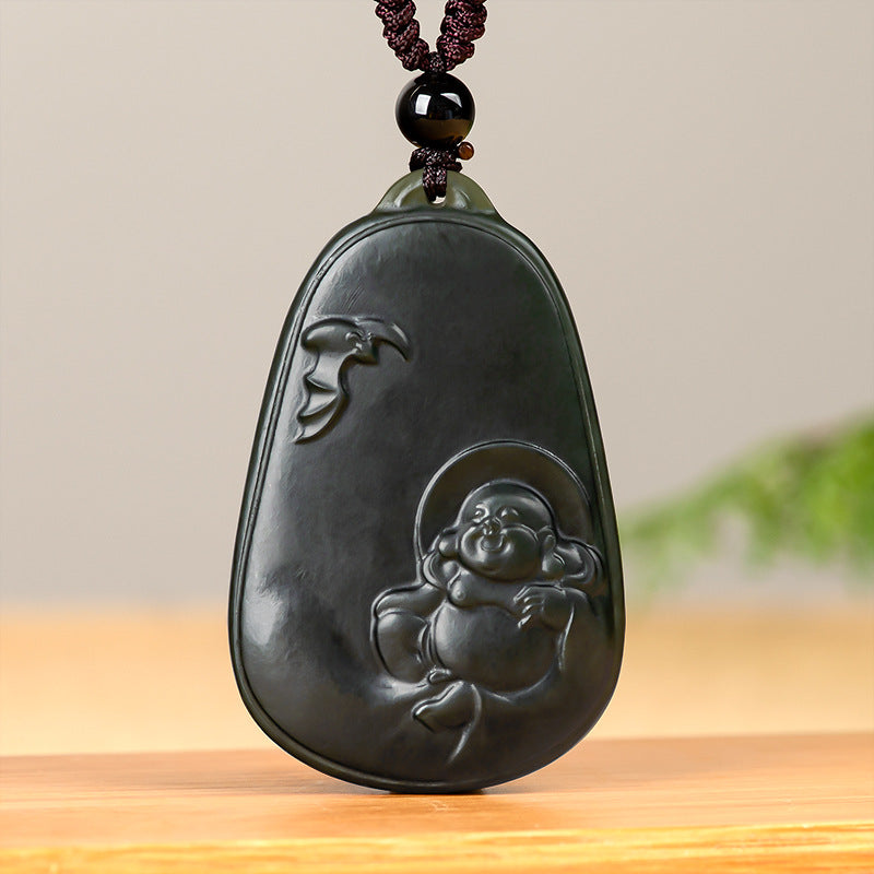 Natural old material Hotan Jade, black jade, laughing Buddha, Maitreya Buddha, jade pendant, Buddha statue, male and female pendant, jade brand wholesale Hetian jade