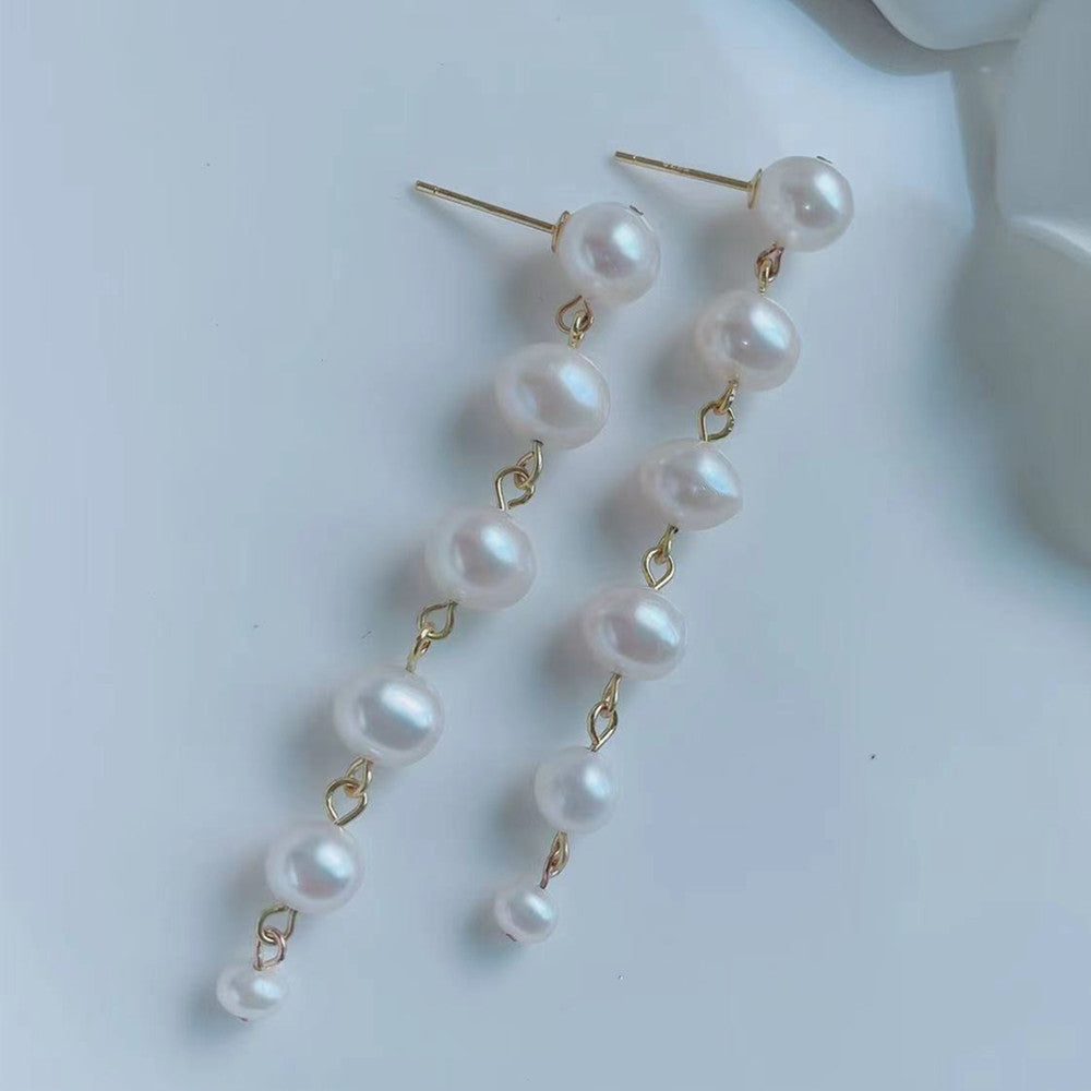 Zhuji Factory Direct Supply Freshwater Pearl Sterling Silver Needle Earrings Female Temperament Gradient Fashion Earrings One Piece Dropshipping Pearl earrings