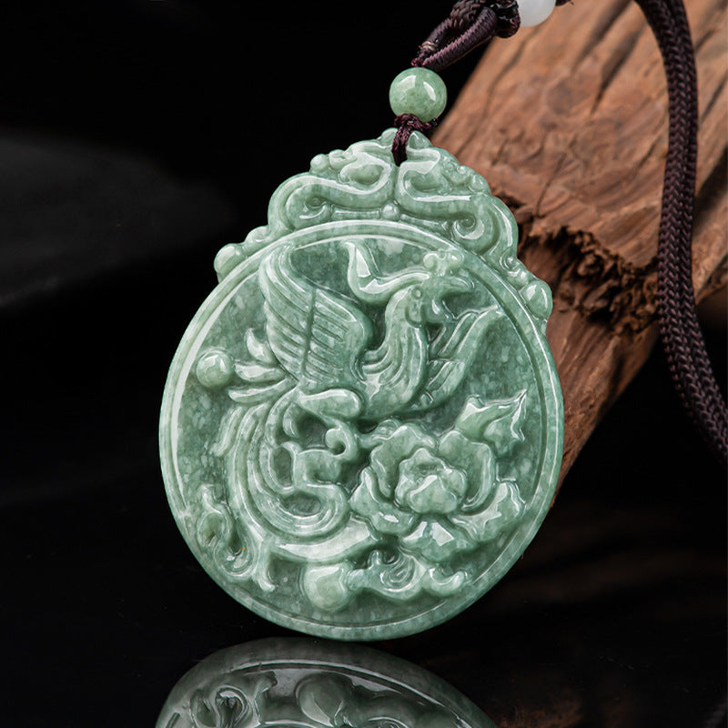 Natural a Cargo Jade Dragon and Phoenix Pendant Feng Zodiac Dragon Dragon and Phoenix Pendant Feng Jade Pendant Ice-like Pendant Men's and Women's Jade Wholesale