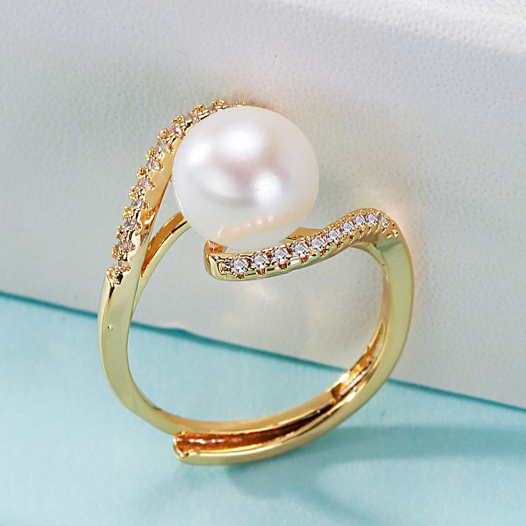 Pearl Ring Direct Supply from Place of Origin Freshwater Pearl Geometric Shape Ring Girls Temperament Bracelet Jewelry Wholesale Pearl Rings