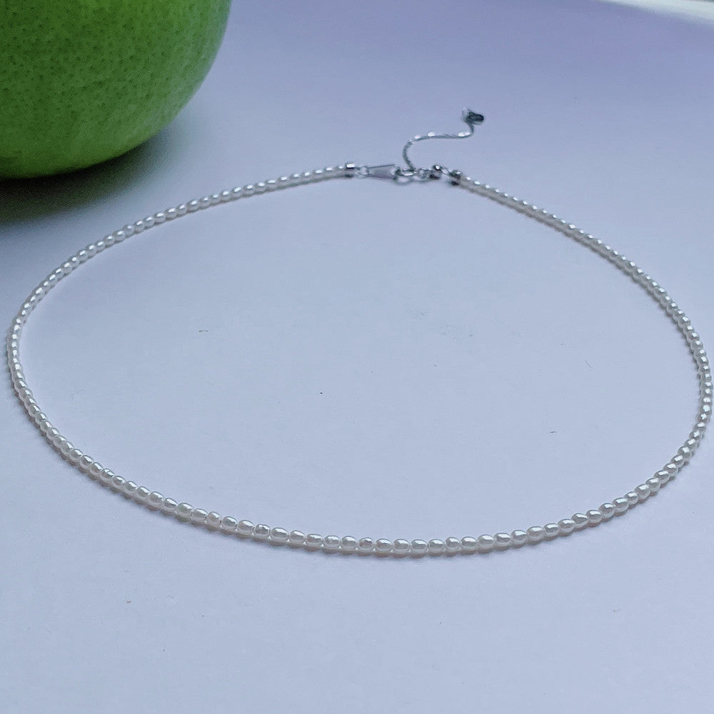 Ins Style Freshwater Pearl Necklace Extremely Small Bead Necklace S925 Silver Simple Elegant Graceful Clavicle Chain Wholesale Pearl Sest