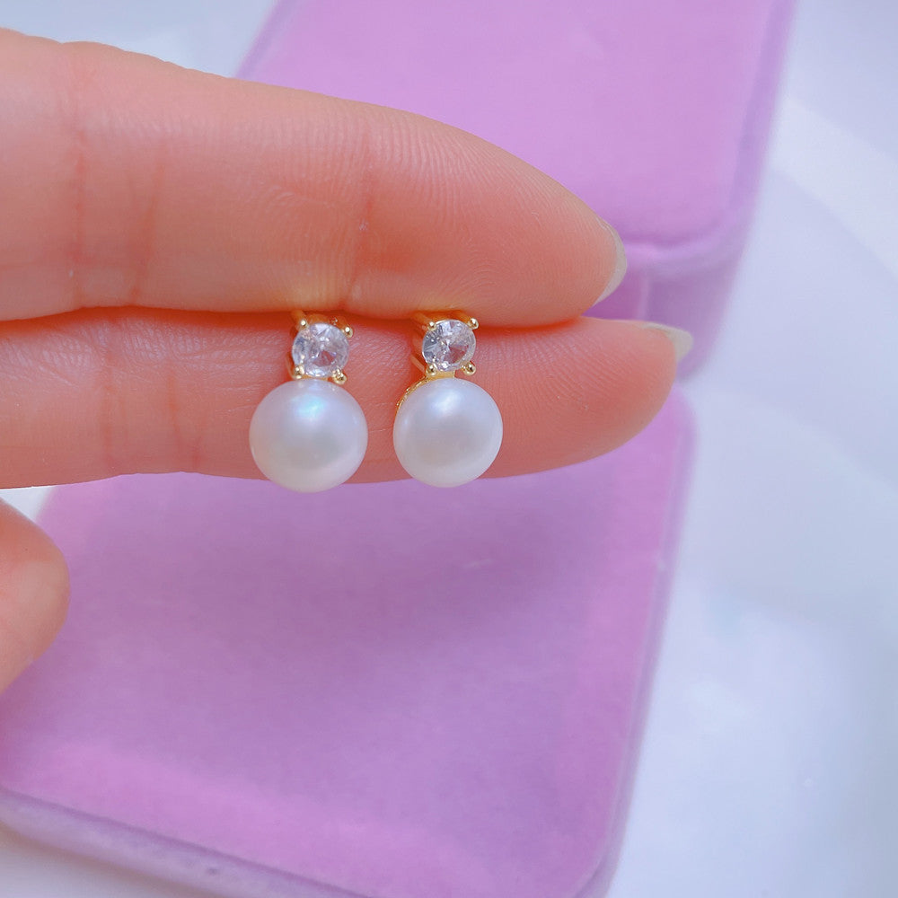 Diana Style Steamed Bread Pearl Stud Earrings Elegant Zircon Delicate Earrings Girls 925 Silver Needle Light Luxury Ear Rings Wholesale Pearl earrings