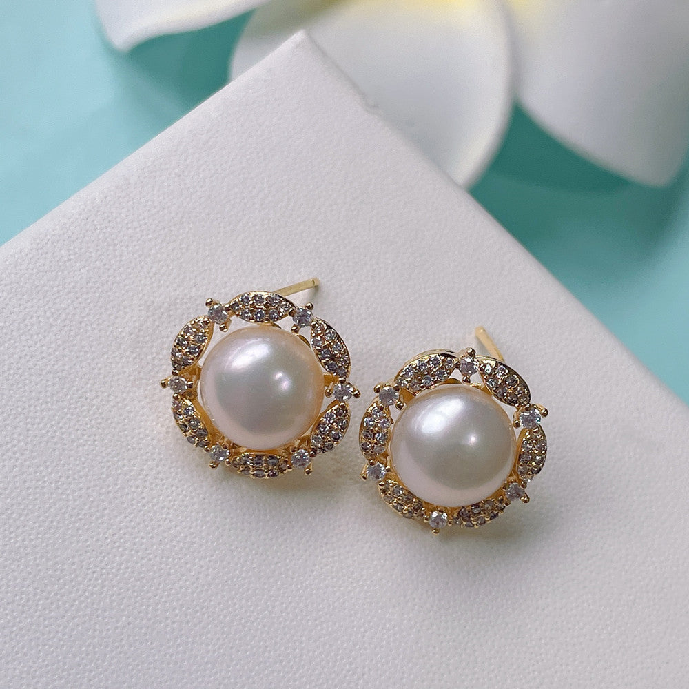 Zhuji Freshwater Pearl Ear Studs S925 Silver Ear Studs Zircon Flower Earrings Female Minority Fashion Earrings One Piece Dropshipping Pearl earrings