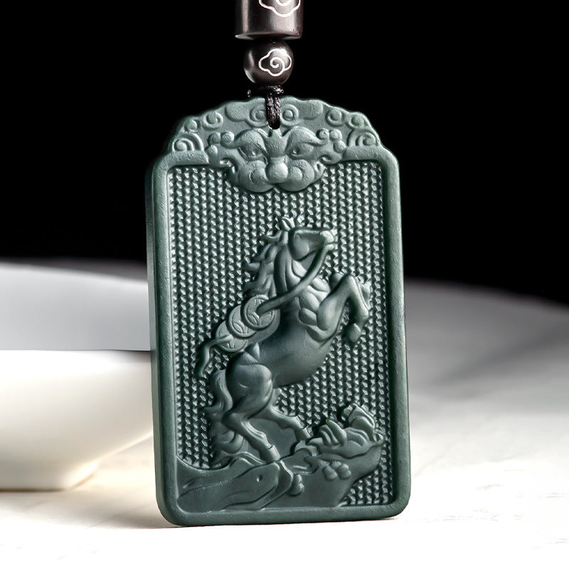 Natural Old Material Hotan Jade Moyu Horse Brand Horse Money Twelve Zodiac Horse Pendant Men's Necklace Women's Pendant Hetian jade