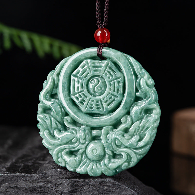 Natural a Cargo Jade Bean Hollow Double Dragon Gossip Antique Jade Pendant Pendant Men's and Women's Jade Pendant Wholesale