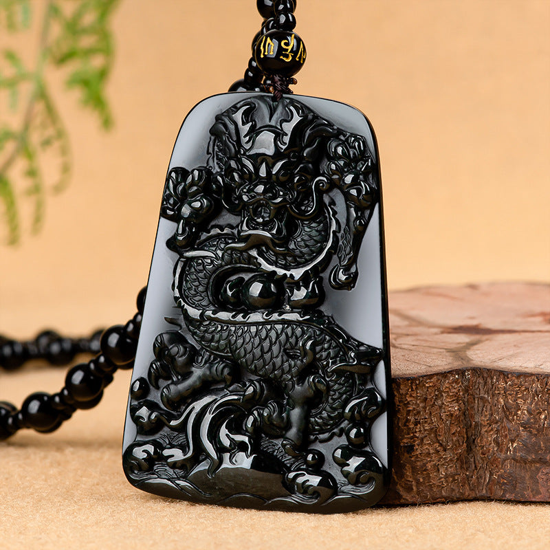 Natural Black Jadeite jade Jade Dragon Brand Zodiac Dragon Pendant Pendant Men's Necklace Women's Jade Pendant Jade