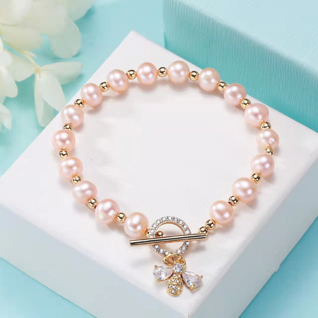 Factory Direct Supply Freshwater Pearl Orange Bee Insect Bracelet Design Style Valentine's Day Gift Bracelet Ornament pearl bracelet