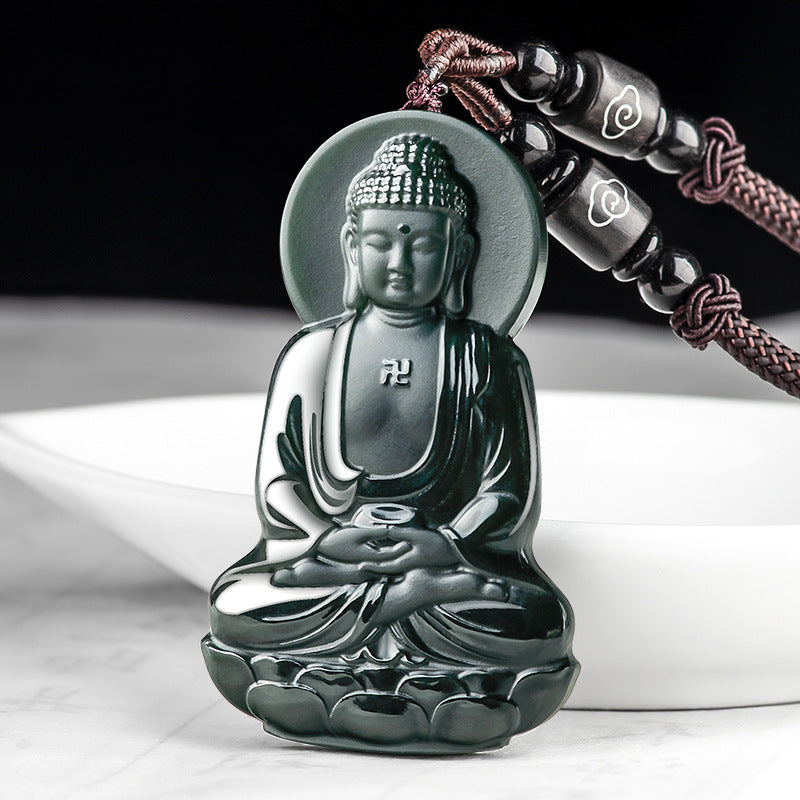 Natural old material Hetian jade Moyu Amitabha pendant Zodiac dog pig patron saint Buddha pendant for men and women Hetian jade