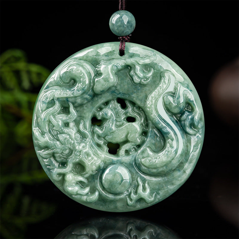 Natural a Cargo Jade Dragon Horse Spirit Pendant Zodiac Bean Hollow Jade Pendant Jade Pendant Men's Four-Party Wholesale