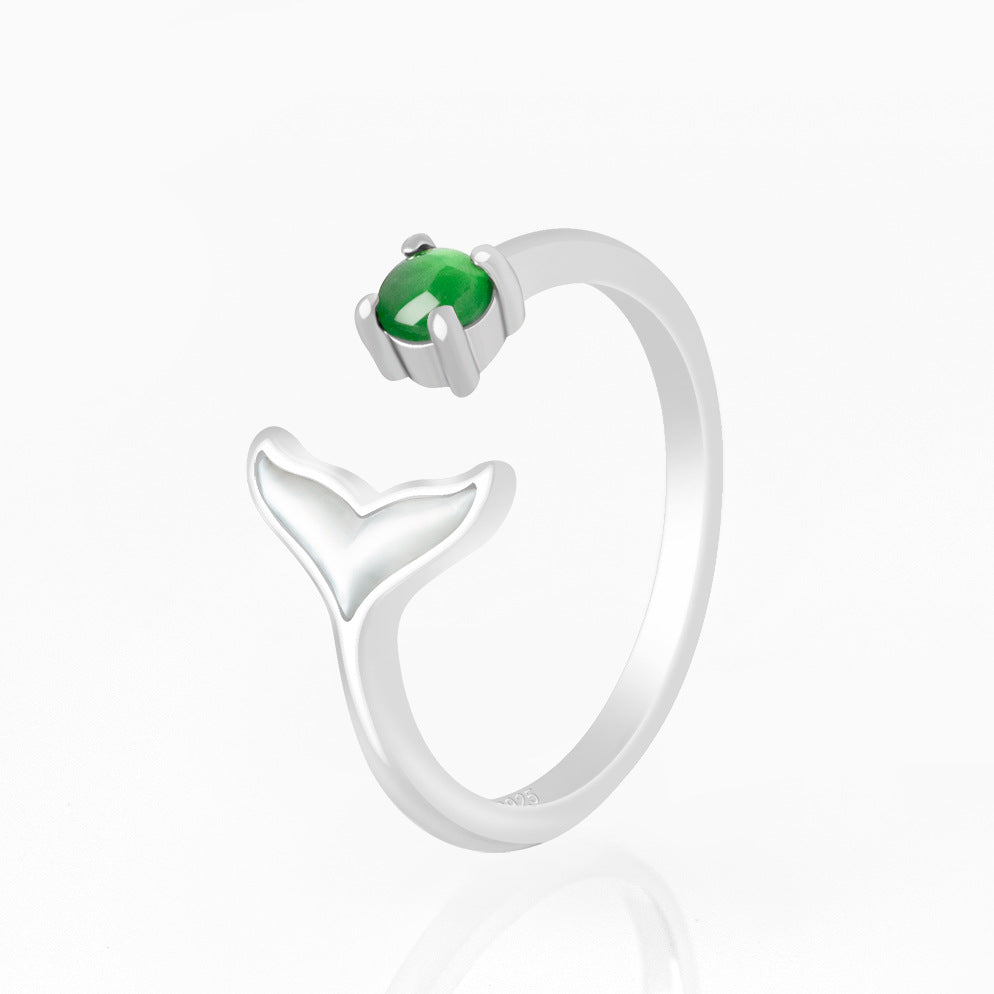 Natural a Cargo Emerald Green Ice Jade Stone Ring for the Rest of Your Life S925 Silver Fashion Ring Women's Adjustable Jade Rings