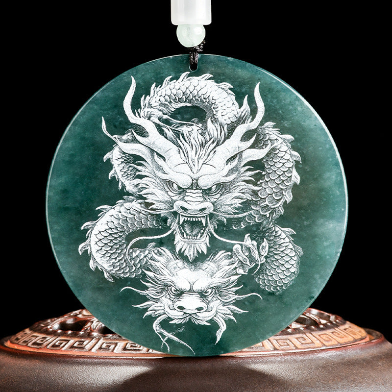 Genuine Goods Natural a Cargo Jade Blue Dragon King Shadow Engraving Ice Jade Pendant Zodiac Dragon Men's and Women's Pendant Jade Pendant