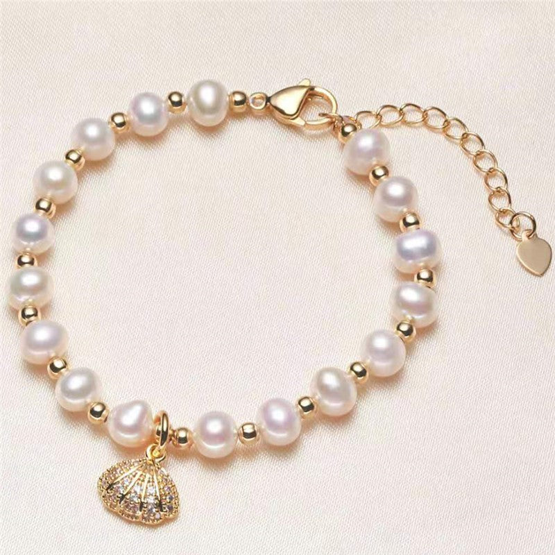 Summer Personalized Gold Shell Pendant Freshwater Pearl Bracelet Adjustable Bracelet Simple Innovative Jewelry Wholesale pearl bracelet