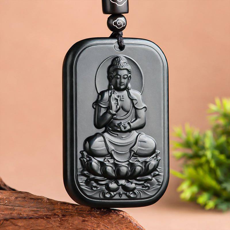 Natural old material Hetian jade ink jade Amitabha Buddha pendant zodiac dog pig guardian god natal Buddha male and female pendants Hetian jade