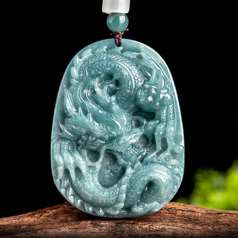 Natural a Cargo Jade Blue Water Domineering Dragon Brand Atmospheric Zodiac Dragon Pendant Ice Jade Stone Men's Pendant Women's