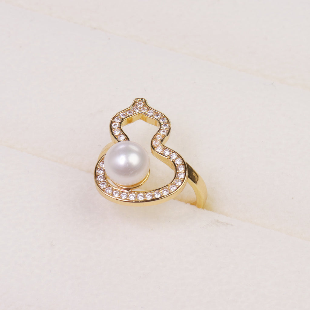 Direct Supply from Place of Origin Freshwater Pearl Ring Gourd Diamond-Embedded Luxury Pearl Ring Female Gift Delivery Wholesale Pearl Rings