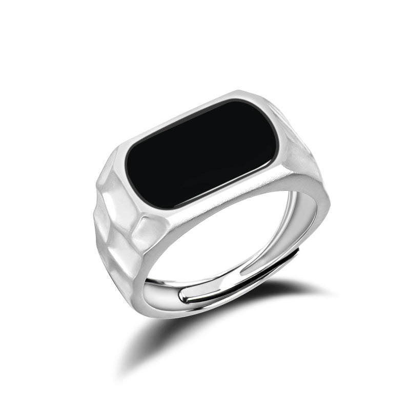 S925 Silver Natural a Cargo Jade Black Jadeite Saddle Ring Ice Jade Graphite Jade Ring Ring Men's and Women's Adjustable Jade Rings