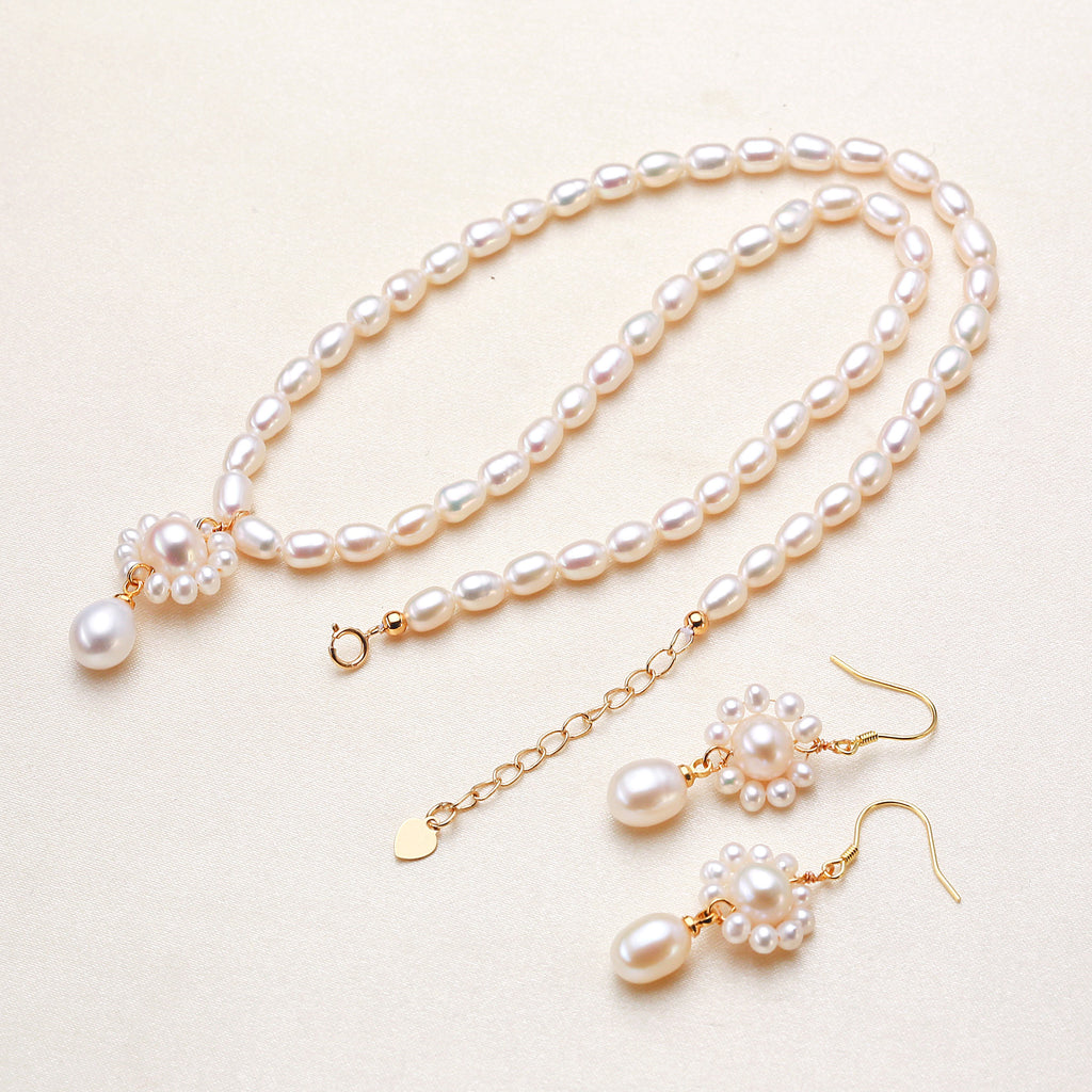 Factory Direct Supply Freshwater Pearl Personality Fashion Necklace and Earrings Suite Female All-Match Jewelry Wholesale Pearl Sest