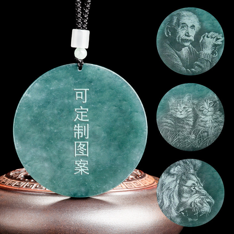 Genuine Goods Natural a Cargo Jade Blue Dragon King Shadow Engraving Ice Jade Pendant Zodiac Dragon Men's and Women's Pendant Jade Pendant