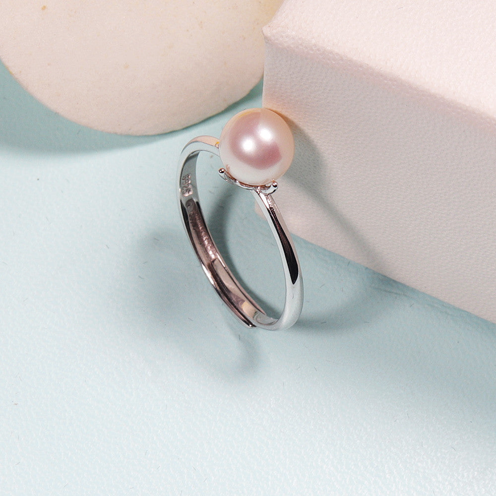 SOURCE Manufacturer S925 Sterling Silver Pearl Ring Female Double Bead Opening Adjustable Ring One Piece Dropshipping Wholesale Pearl Rings