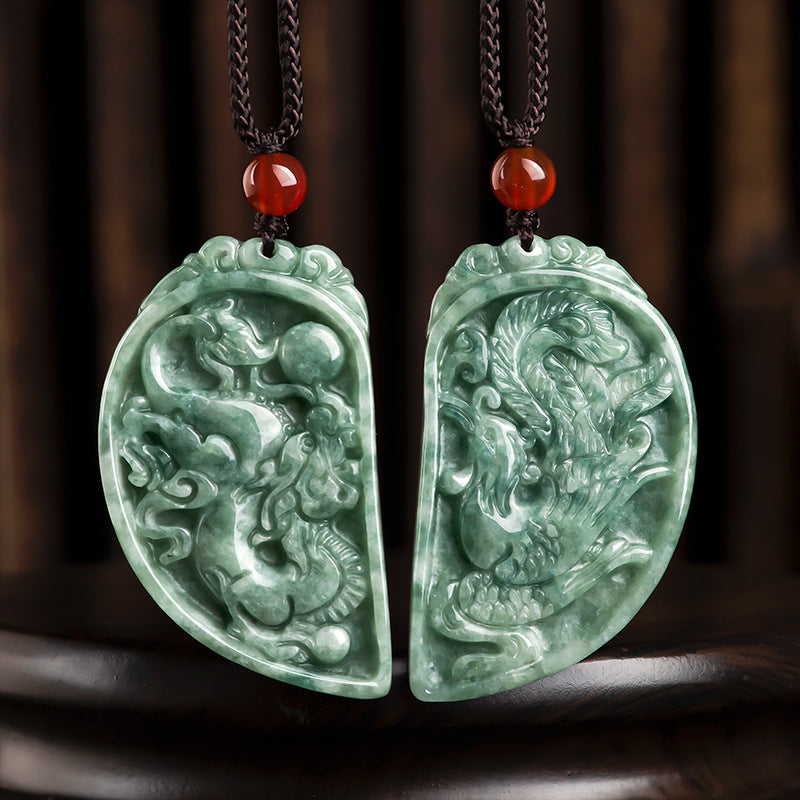 Natural a Cargo Jade Jade Dragon Feng Pair of Pendants Couple Pendant Men and Women Jewelry Four-Party Jade Wholesale