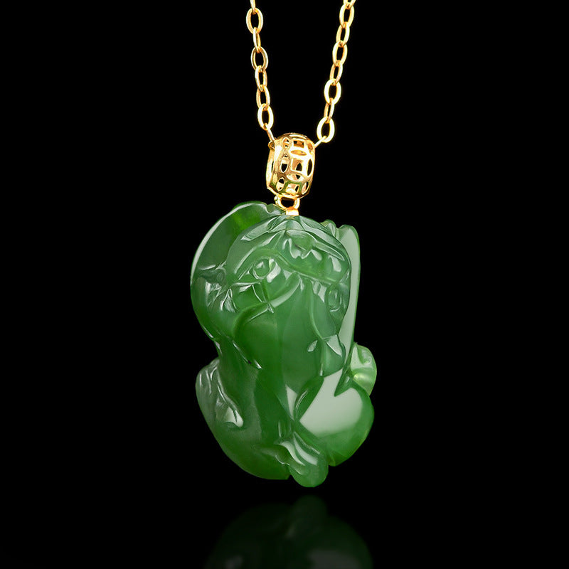 Natural Hotan Jade jasper small mythical wild jade 18K gold inlaid pendant Piqiu pendant men's necklace women's Hetian jade